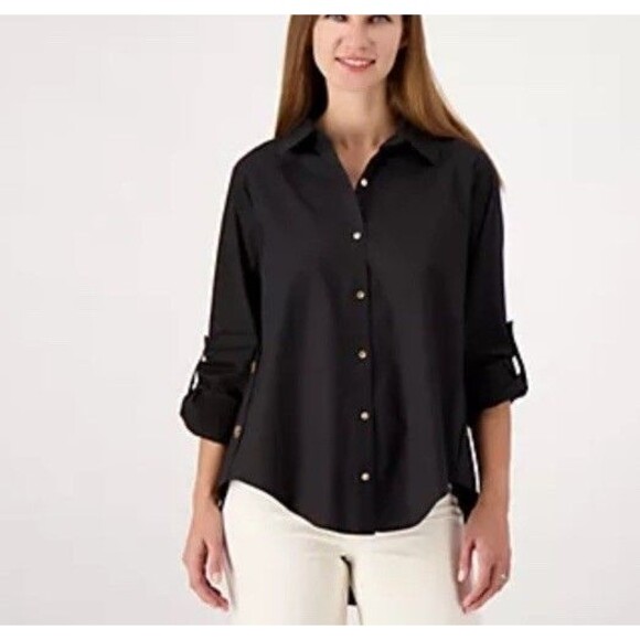 Attitudes by Renee Curved Hem Button Down M - Picture 1 of 14